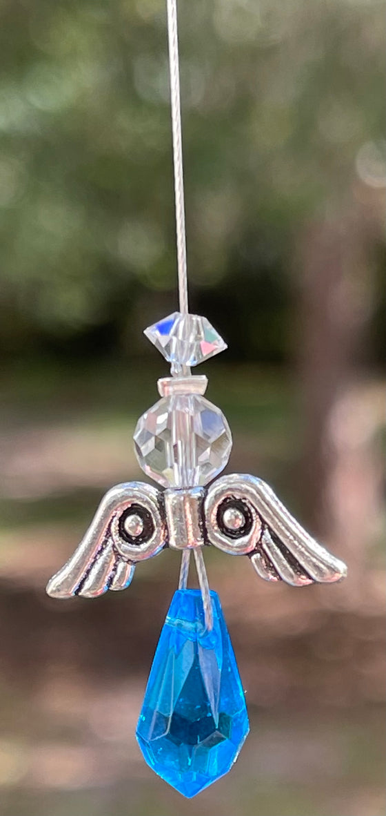 Tiny Blue Crystal Guardian Angel Ornament - Baby Feathers Gift Shop