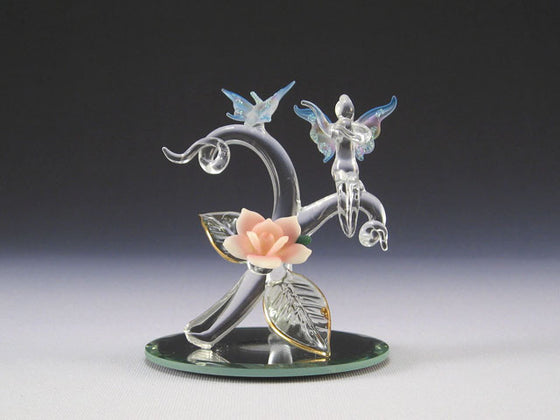 Fairy with butterfly on mirror base: Spun Glass - Baby Feathers Gift Shop