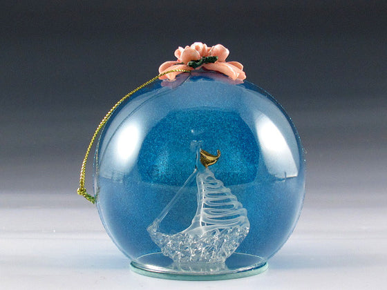 Sailboat in blue dome ornament - Baby Feathers Gift Shop