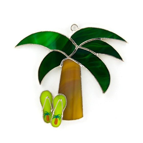 Palm Tree with Flip Flops Stained Glass Switchables Nightlight Cover; Ornament: Suncatcher - Baby Feathers Gift Shop