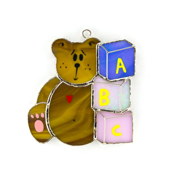 Bear with Blocks Stained Glass Switchables Nightlight Cover; Ornament: Suncatcher - Baby Feathers Gift Shop