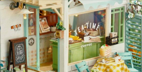 Flowery Sweets & Teas, Tea House DIY Miniature Dollhouse Kit: DIY Mini Village Kit - Baby Feathers Gift Shop